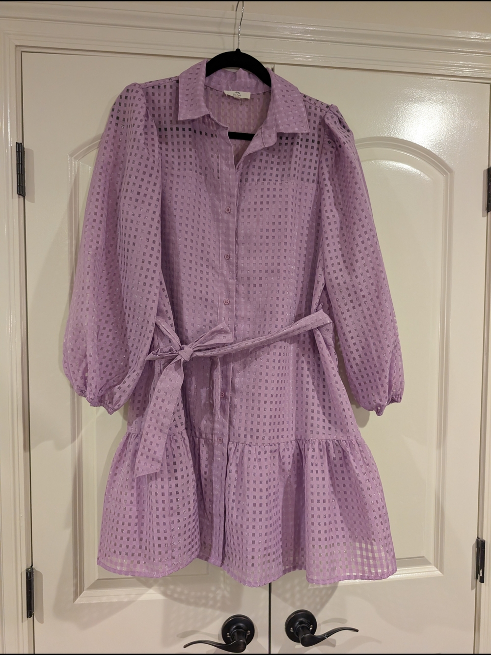 Entro Lilac Eyelet Shirt Dress with Belt